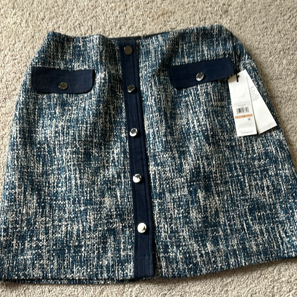 NWT Calvin Klein Blue tweed skirt